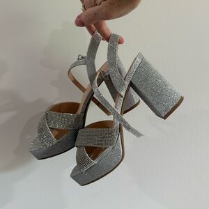 Soda Sparkly silver block heels size 7.5